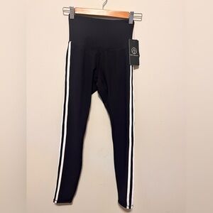 Move Theology High-Waisted Black Leggings with White Stripes Size Xsmall NWT